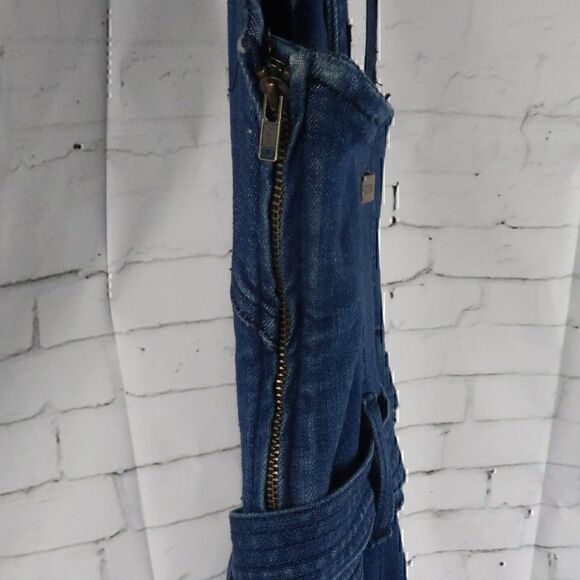 GUESS  ELLA BLUE DENIM FLARE LEG ADJUSTABLE STRAP TIE WAIST JUMPSUIT OVERALLS - Picture 16 of 16